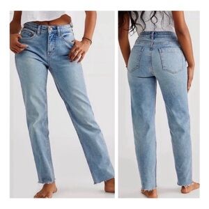 We the Free CRVY high rise vintage straight jeans raw hem